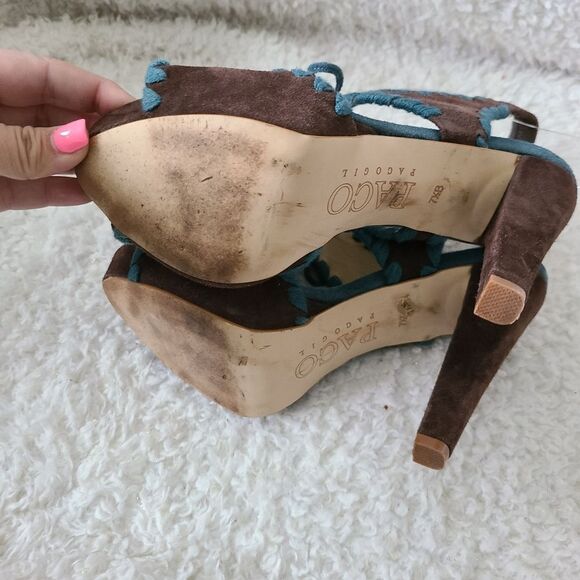 Paco Gil Brown Suede Leather with Tassel detail Platform Heeled Sandals sz 7.5 - Picture 4 of 6